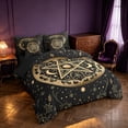 thumbnail image 2 of Homewish Glitter Stars Moon Queen Bedding, Leaves Print Bedding Comforter Set Queen, Gold Black, Black Reversible 7-Piece, 2 of 7