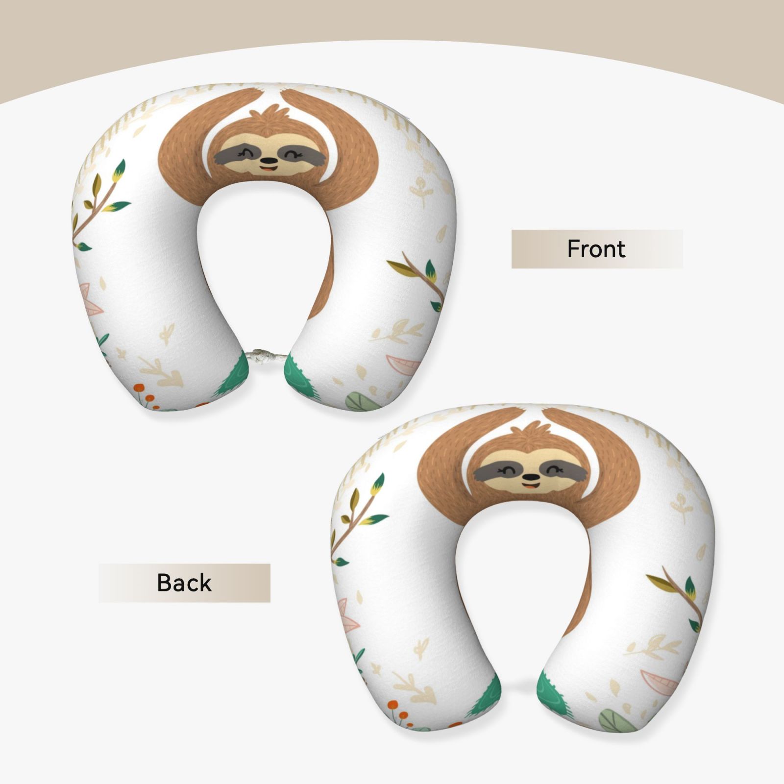 Xecao Cute Sloth In Yoga Pose Tree Print Memory Foam Cervical Neck Pillow Versatile U-Shaped Pillows for Home,Office,Camping,Travelling,Soft Washable Cover