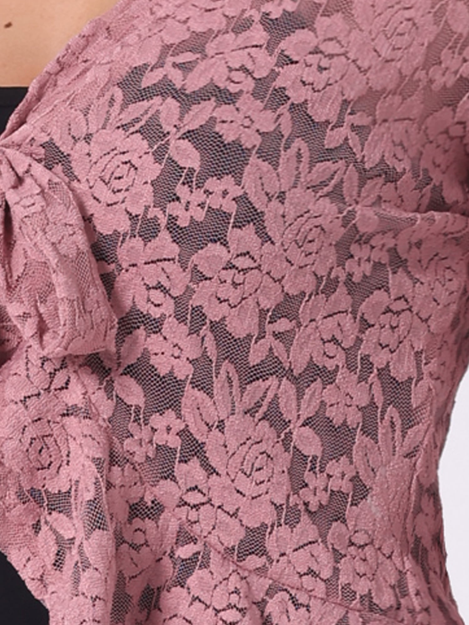 DARING DIVA Women's Ruffled Hem Floral Lace Crop Shrug Cardigan XS Dark Pink