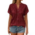 thumbnail image 4 of Favoffer Women’s Textured V-Neck Blouse Short Sleeve Button Front Casual Linen Tops Solid Color Loose Fit Lightweight Breathable Summer Shirts, 4 of 8