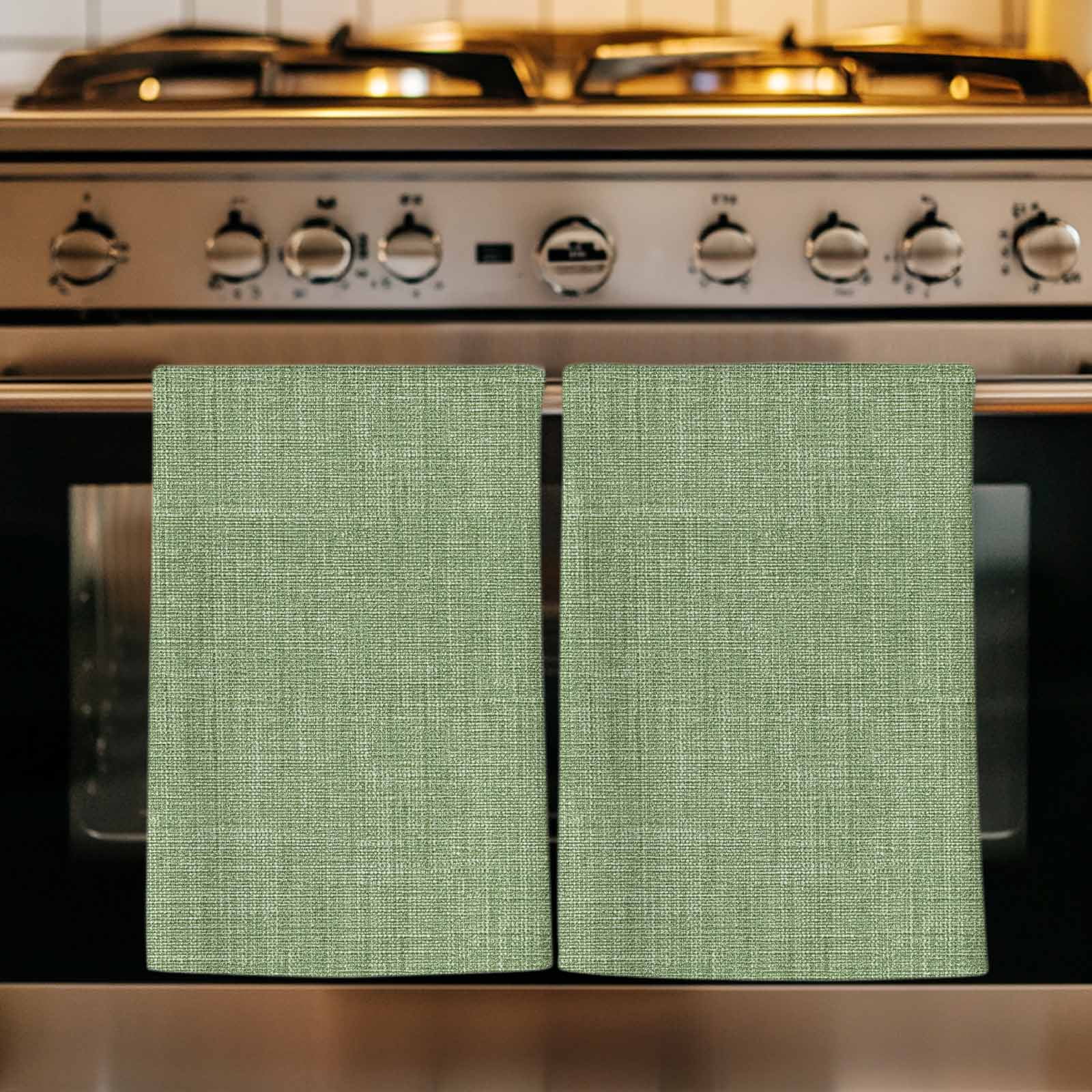 Grass Green Kitchen Towels Set of 3, Farmhouse Burlap Solid Green Modern Linen Texture Soft Microfiber Dish Towels, Absorbent Washable Dishcloths for Kitchen Cleaning, Drying Dishes, 18x28 Inches