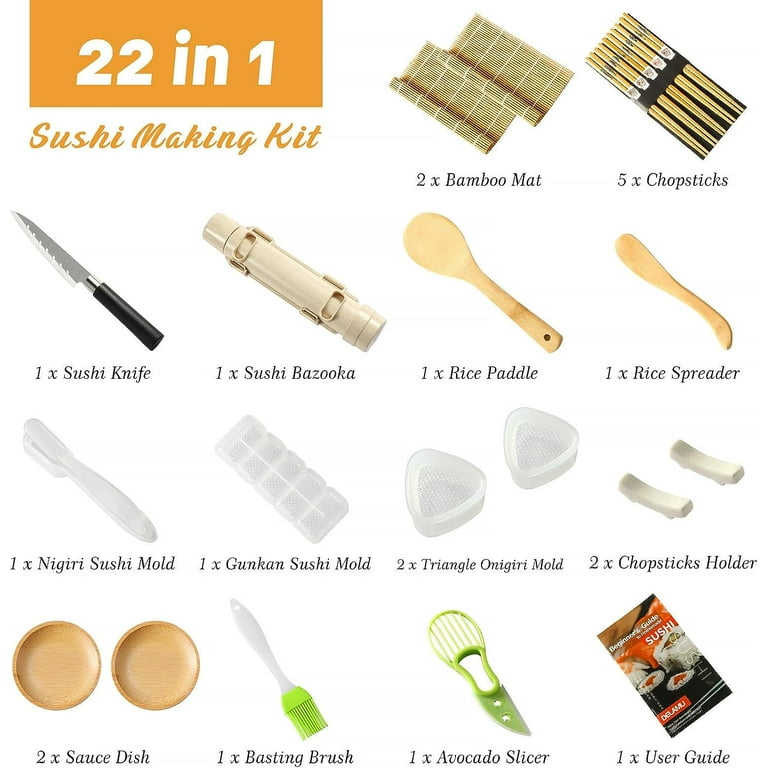 Kanpeki Living Premium Sushi Kit Sushi Making Kit for Beginners & Pros with eBook Instructions - 22 Piece Set with Japanese Design Box