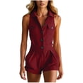 thumbnail image 3 of Sentmoon Women Rompers and Jumpsuits Sleeveless V Neck Summer Casual Outfits for Women Solid Color Button Down Regular Fit Beach Rompers for Business and Casual XS-2XL, 3 of 7