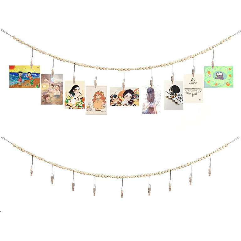Rhitchy Double Layer Hanging Photo Display: Picture Clips Wall Hanging  Hanging Photo Display with 18 Clips Office Nursery Room Banner Decor  Christmas