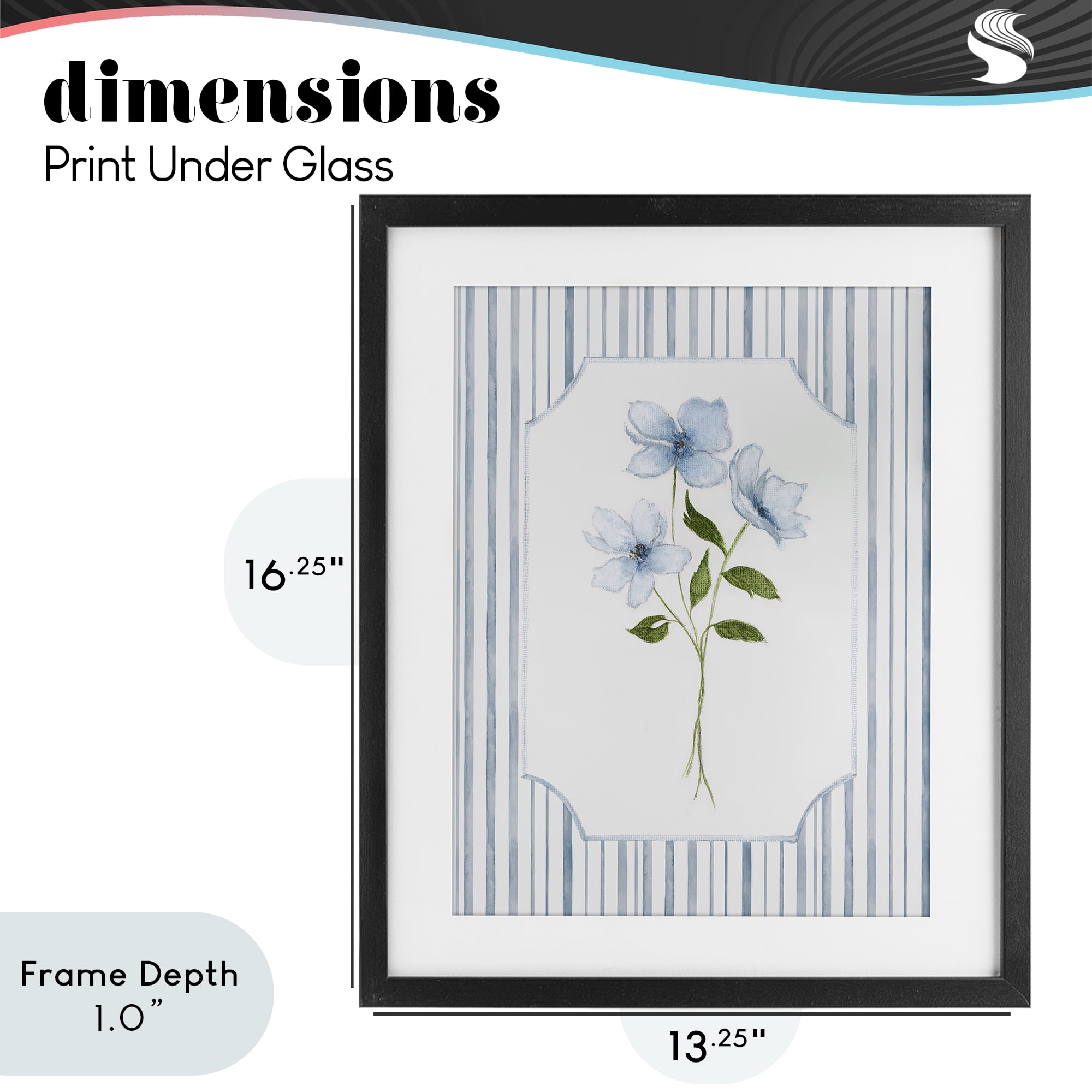 Stupell Industries Soft Blooms & Stripes Black Framed Print Under Glass, design by Tava Studios