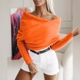 thumbnail image 2 of YUGYXL Women's Off Shoulder Sweaters Crisscross Wrap Knit Sweater Batwing Sleeve Pullover Sweaters Casual Spring Tops Orange Free Size, 2 of 8