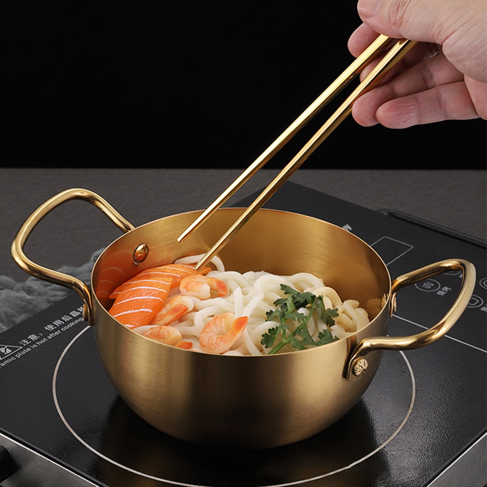 HomeLife Ramen Noodle Pot Fast Heating Two Handles Food Grade Stainless Steel Korean Ramen Noodle Cooking Pan Kitchen Gadgets