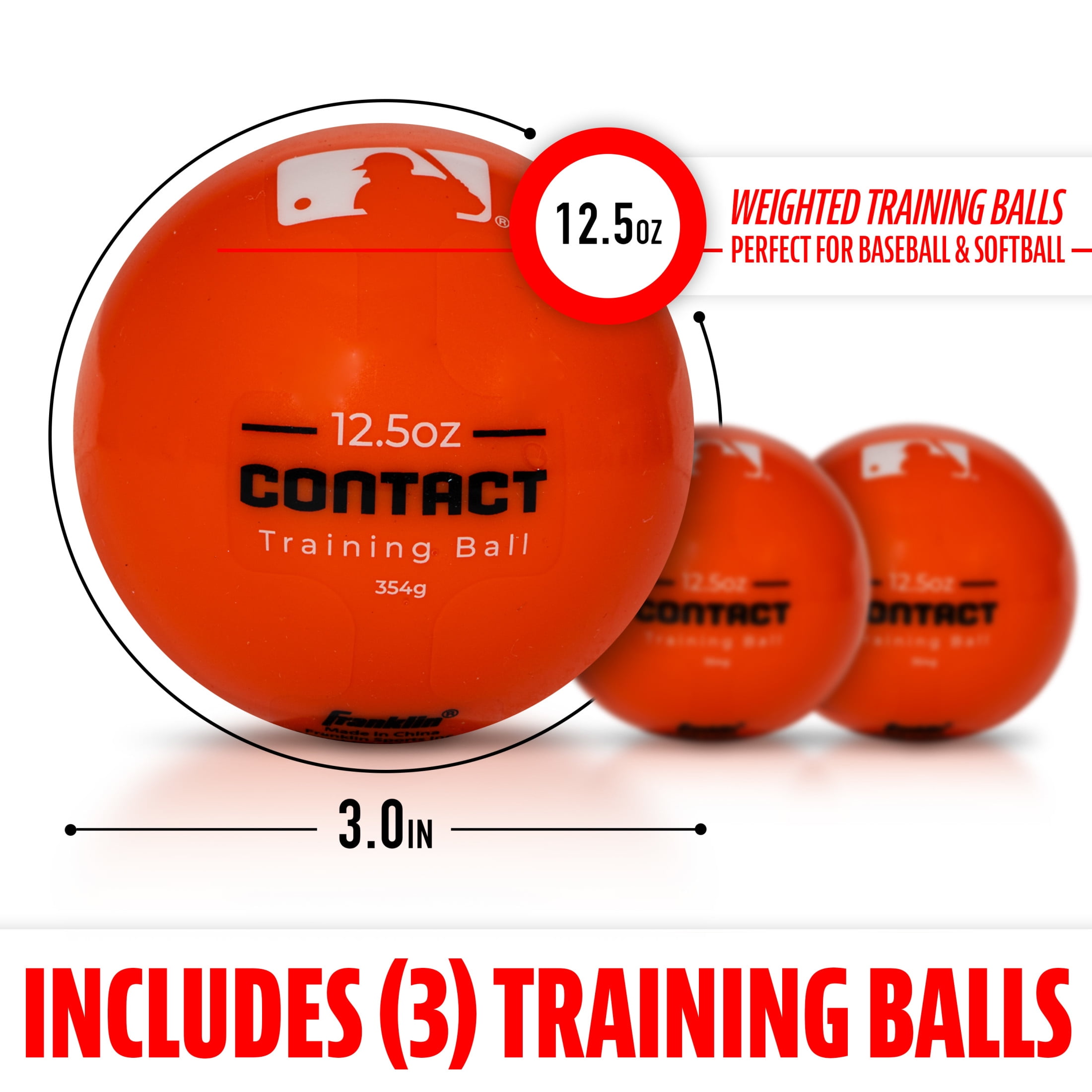 Franklin Sports MLB Weighted Training Baseballs, 12.5 oz, 3 Pack