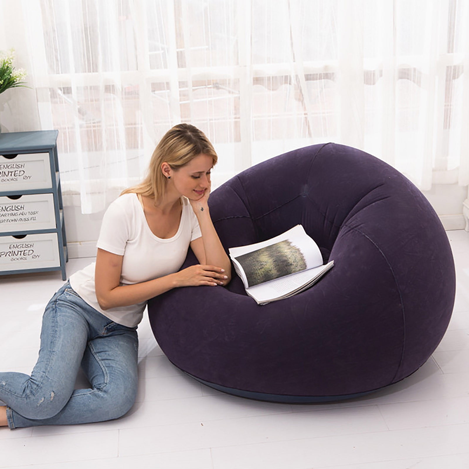 VANLOFE Inflatable Bean Bag Chairs for Adult & Teens, Blow up Chairs Lazy Sofa Folding Portable Inflatable Chair for Movie Outdoor Room Bedroom Reading Camping