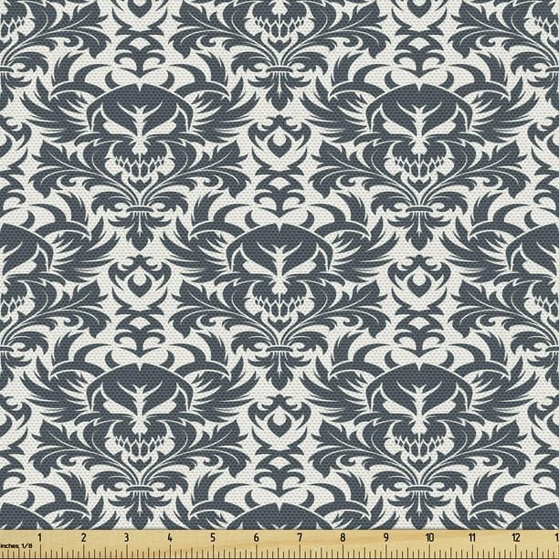 Gothic Fabric by the Yard Damask Inspired Ornamental Flourishes