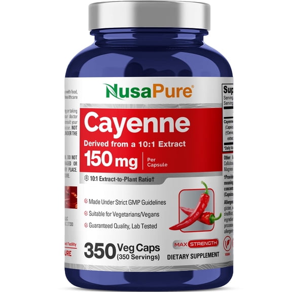 NusaPure Cayenne Pepper Capsules, 150 mg, 350 Veggie Capsules (Non-GMO, Vegan)