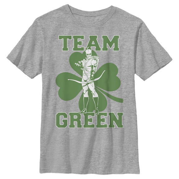 Boy's Justice League St. Patrick's Day Green Arrow Team Green  Graphic Tee Athletic Heather Medium