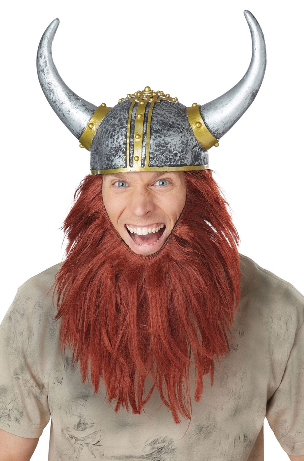 Viking Horns Warrior Helmet and Beard Strap Costume Adult Men Kit