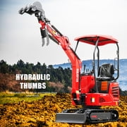 HUAYEE 1.4 Ton Mini Excavator with 200mm Digging Bucket, Ripper, Landscape Rake, HY14C Small Digger with 13.5 HP Engine, Side Swing, Hydraulic Thumb, In-stock in the US
