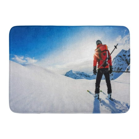 GODPOK Travel Red Ski Skiing Rear View of Skier in Powder Snow Italian Alps Europe White Fun Man Rug Doormat Bath Mat 23.6x15.7 (Best Skis For Intermediate Male Skier)