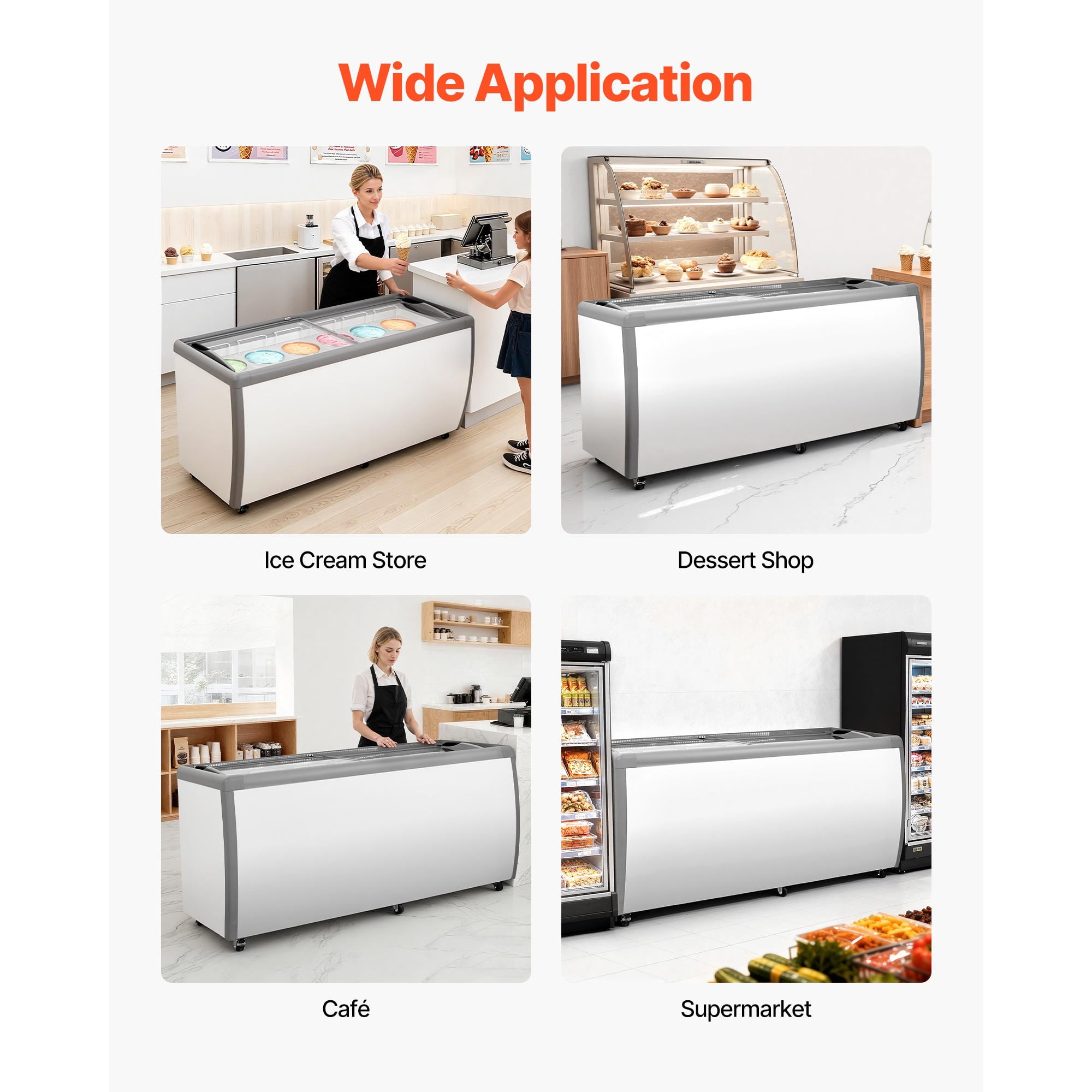 KFFKFF Commercial Ice Cream Display Freezer, 20 Cu.ft Capacity Chest Freezer, Gelato Dipping Cabinet for Restaurants with Casters, Sliding Glass Door, LED Lights, Holds 12 Ice Cream Containers