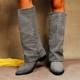 thumbnail image 2 of Shadoumai Women Slouchy Knee High Boots Casual Round Toe Pull On Riding Biker Boots Fold Over Low Heel Platform Boot, 2 of 9