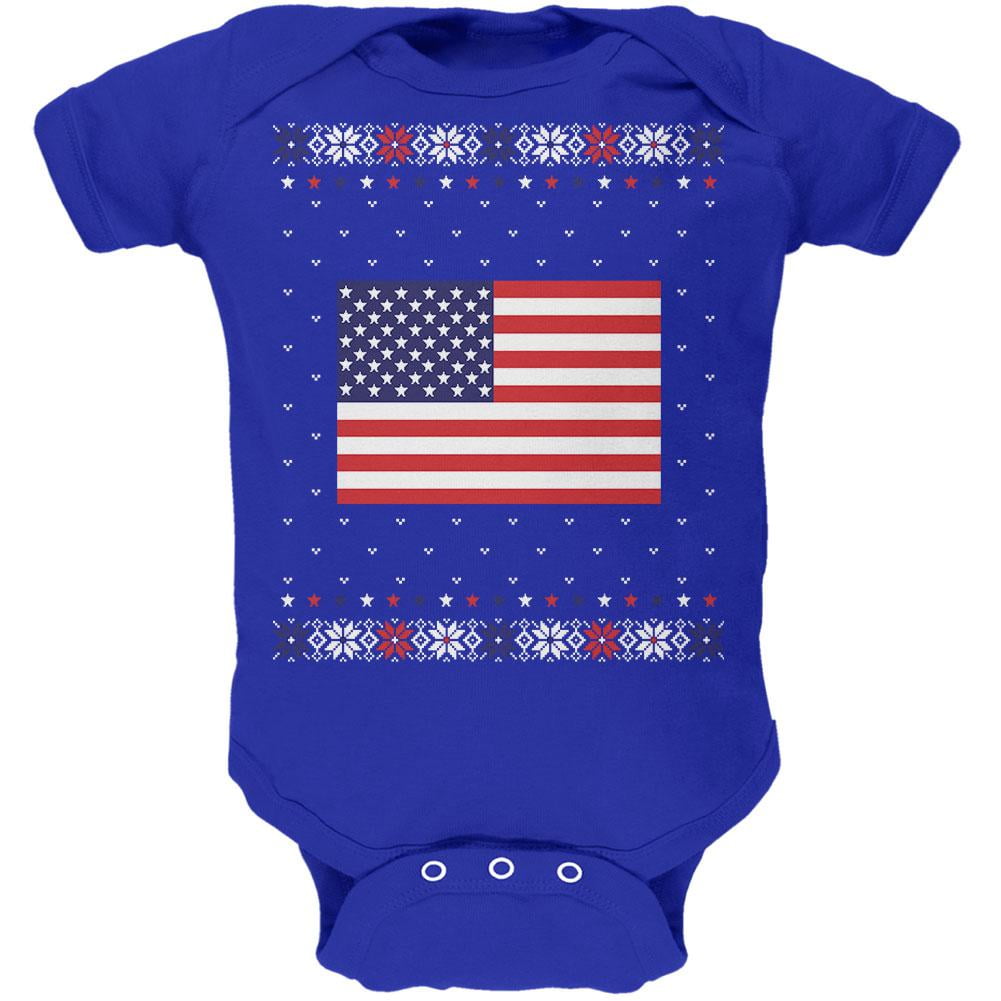 USA American Flag Ugly Christmas Sweater Soft Baby One Piece Royal 03
