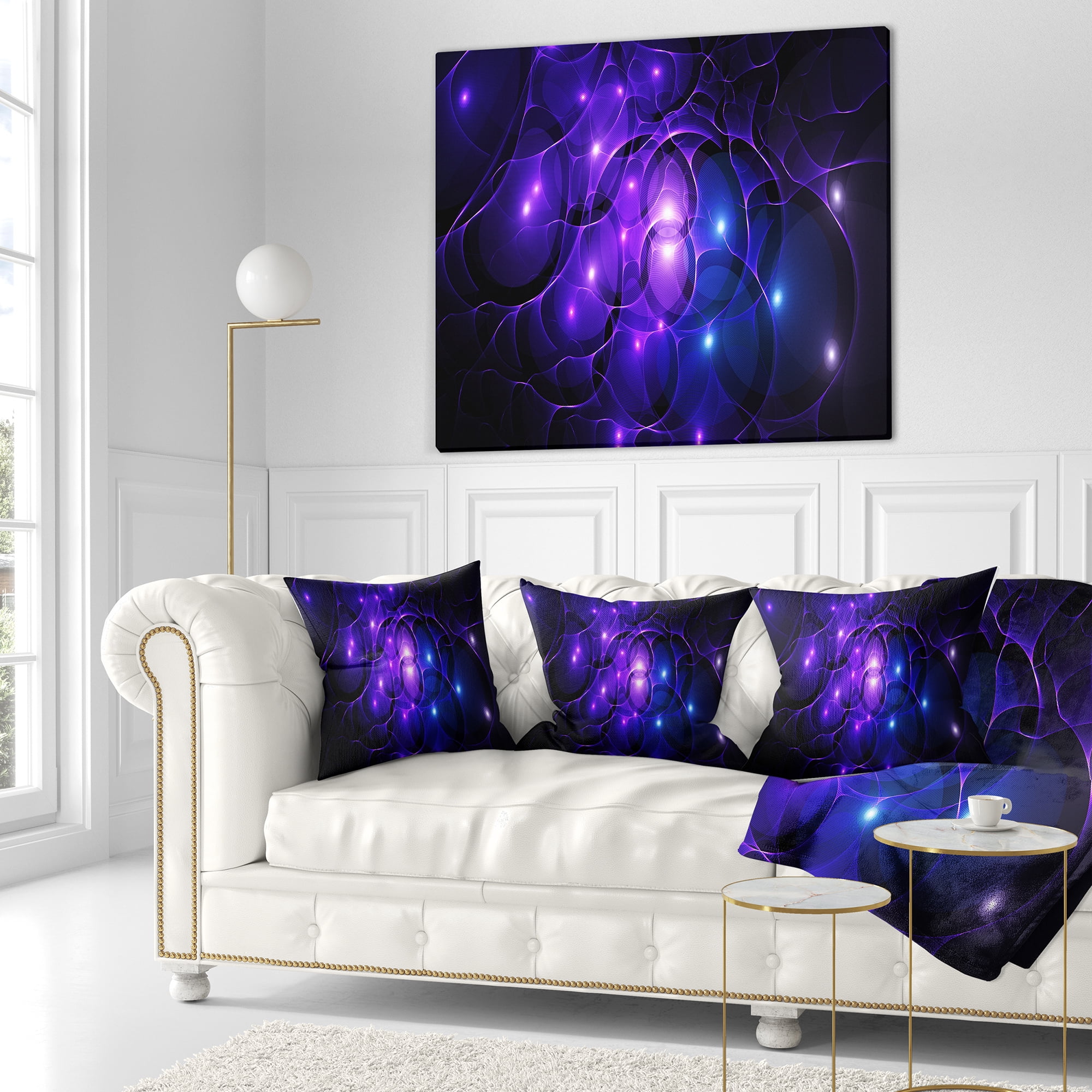 Designart Blue Fractal Space Circles - Abstract Throw Pillow - 18x18