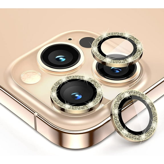 for iPhone 13 Pro Max & iPhone 13 Pro Camera Lens Protector，HD Anti-Scratch Tempered Glass Glitter Camera Protector Cover for 13Pro 6.1" / 13 ProMax 6.7 inch 2021,Gold Glitter