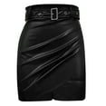 thumbnail image 5 of Xixinqiwan Women Skirts under $5,Womens Faux Leather Mini Skirt,High Waisted Pencil Warp Bodycon Asymmetrical Ruched Party Short Skirt, 5 of 5