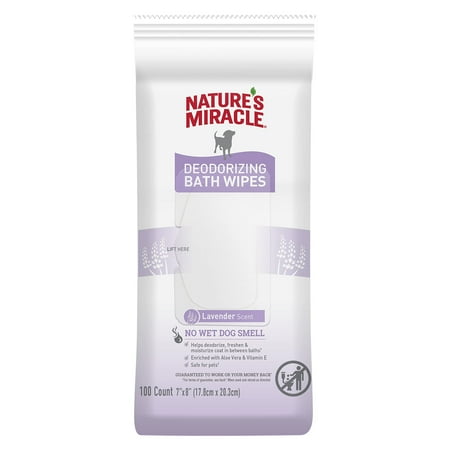 Nature's Miracle Deodorizing Bath Wipes for Dogs, 100 Count, Lavender Scent
