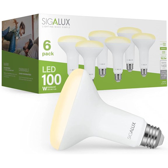 Sigalux Dimmable Recessed Light Bulbs Flood Lights Indoor LED Light Bulb BR30 3000K Warm White 1400LM 16.5W=100W E26 Base CRI Hr UL Listed, Pack of 6 K Soft White