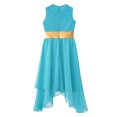 thumbnail image 5 of Kaerm Kid Girls Sleeveless Praise Dance Dress Asymmetrical Hem Lyrical Worship Contemporary Dance Costume Blue Green 6, 5 of 6
