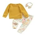 thumbnail image 1 of EIMELI Baby Girls Spring Fall Clothes Set Solid Color Long Sleeve O-neck Tops Floral Print Trousers Bow-knot Headband, 1 of 6