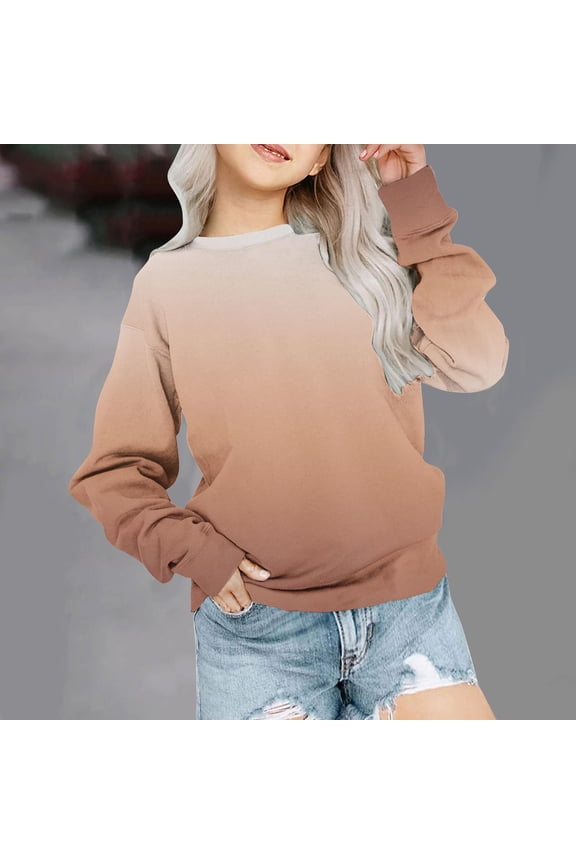 Girls Sweatshirts- Kids Tops Trendy Long Sleeve Soft Spring Clothes 2024 Brown Size 9-10 Years