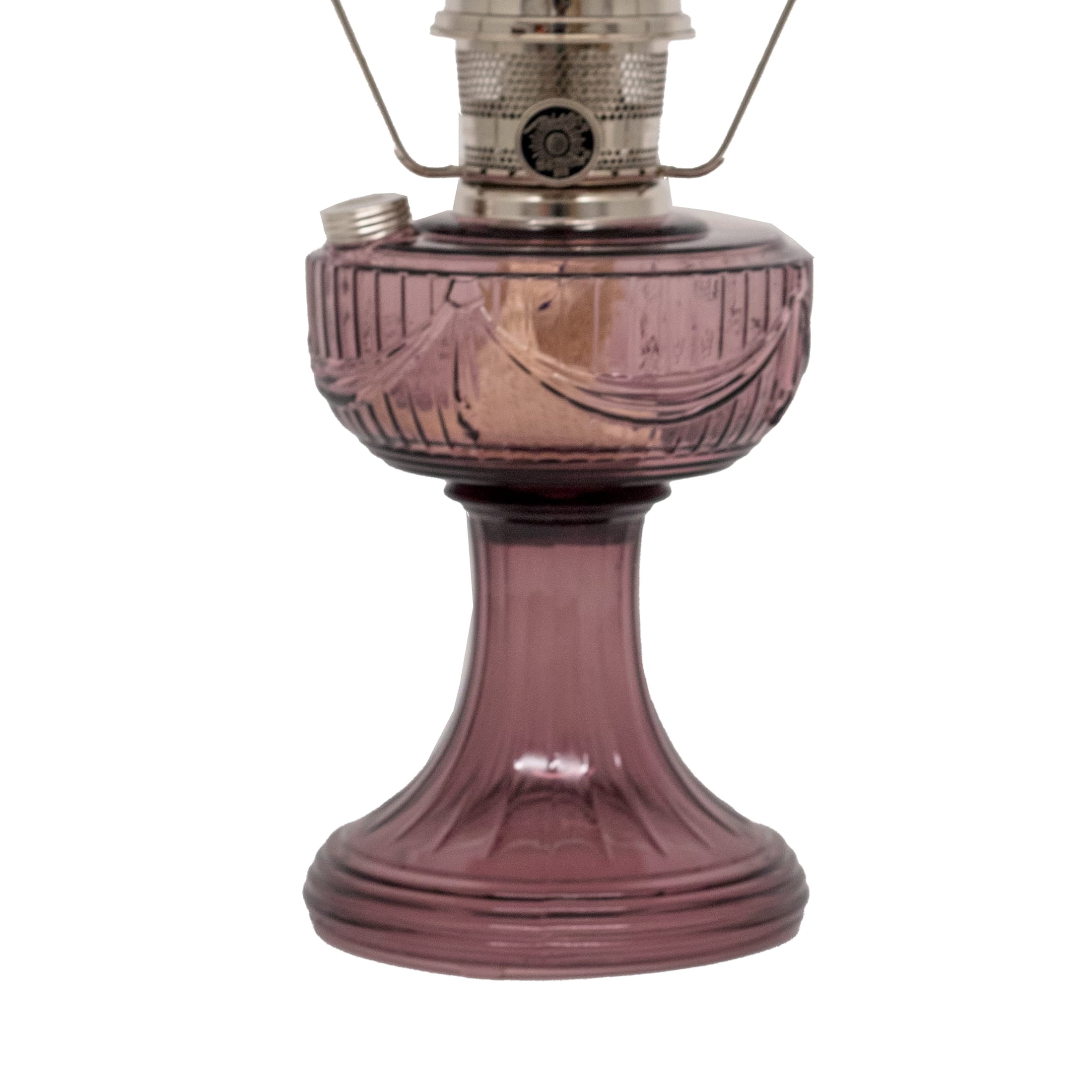 Aladdin Amethyst Lincoln Drape Table Oil Lamp with Rose Shade and Nickel Trim, Classic Vintage Design and Bright Illumination