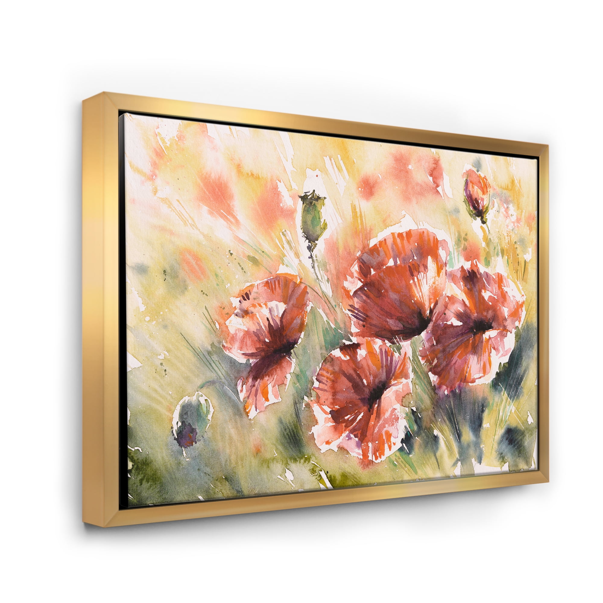 Abstract Red Poppy On A Field 32 in x 16 in Framed Painting Canvas Art Print, by Designart