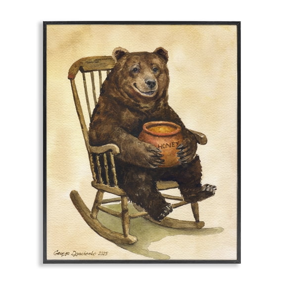 Stupell Industries Happy Bear & Pot of Honey Black Framed Giclee Art, design by George Dyachenko