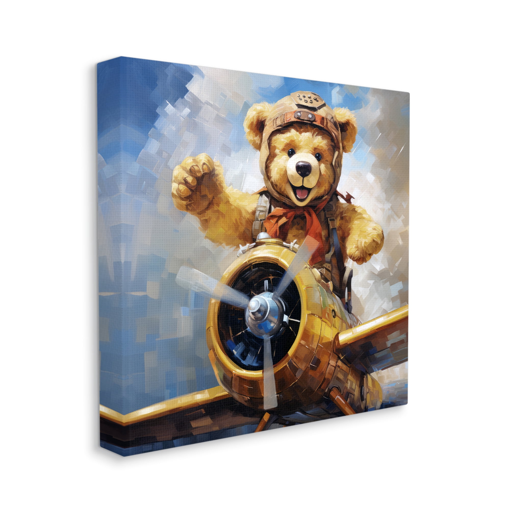 Stupell Industries Pilot Bear Flying Plane Animals & Insects Painting Gallery Wrapped Canvas Art Print Wall Art, 17 x 17
