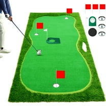 Indoor/Outdoor Putting Green Mat with 3 Holes, Stainless Steel Cups, Adjustable Slope, and Realistic Turf Design (5x12 FT)