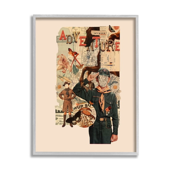 Stupell Industries Surreal Adventure Botanical Collage Graphic Art Gray Framed Art Print Wall Art, Design by Matheus Lopes Castro