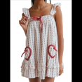 thumbnail image 2 of Vestido Minivestido con Estampado Floral para Mujer, Sin Mangas, Holgado, con Volantes, de Verano, de una Pieza, con Estampado de Cuadros . Rojo S, 2 of 7