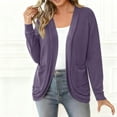 thumbnail image 3 of Byworldtasic Long Sleeve Knit Sweater Cardigans for Women Curved Hem Open Front with Pockets, 3 of 6