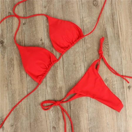 Womens Sexy Summer Swimwear Micro Bikini Set Tie Side G-String Thongs Beachwear Swimsuit Bathing
