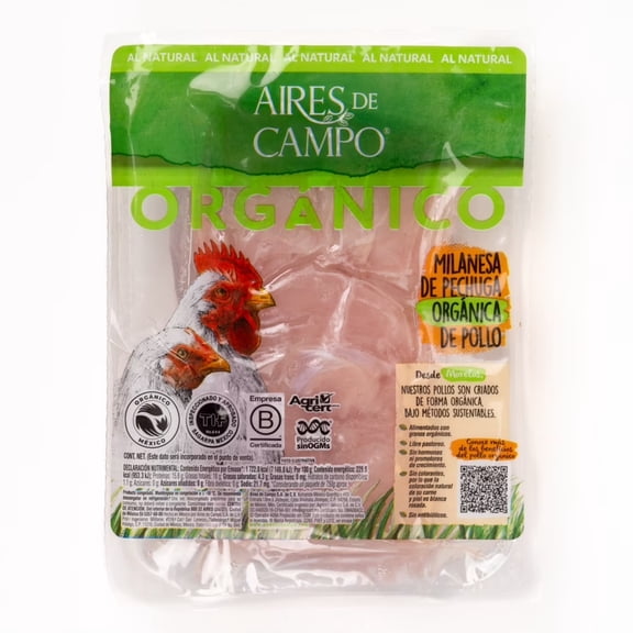 Milanesa de Pechuga de Pollo Orgánica Fresca Aires de Campo Peso Aprox por Paquete 900 g