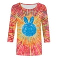 thumbnail image 4 of Cavosen Happy Easter Women's 3/4 Sleeve Tops in Clothing Summer Plus Size Bunny Tie Dye Print Pullover Shirts Round Neck Holiday Blouse Vacation Festival Tee Shirts Loose 5XL, 4 of 5