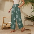 thumbnail image 4 of WTOBBY Women's Summer Floral Print Cotton Linen Loose Casual Elastic Tie Waist Ankle Pants with Pockets, Flowy and Comfortable for Daily Use,Dark Green S, 4 of 4