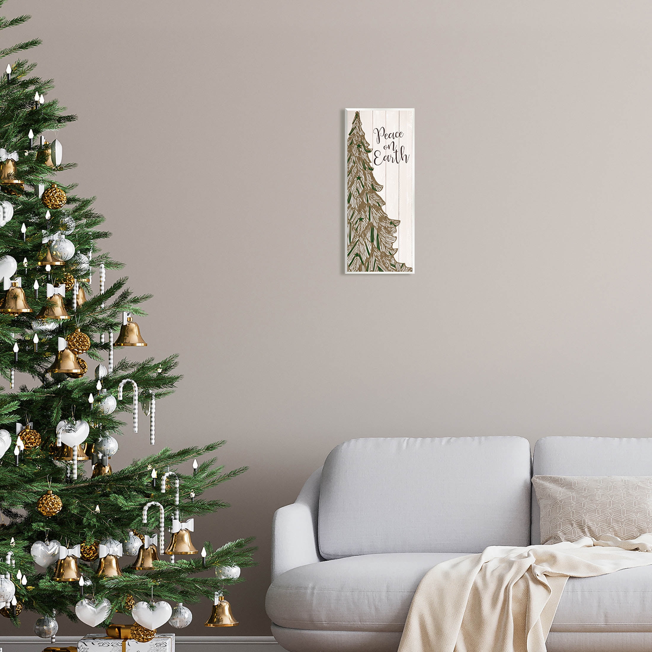 Stupell Industries Peace On Earth Tree Phrase Graphic Art Unframed Art Print Wall Art, Design by Kim Allen