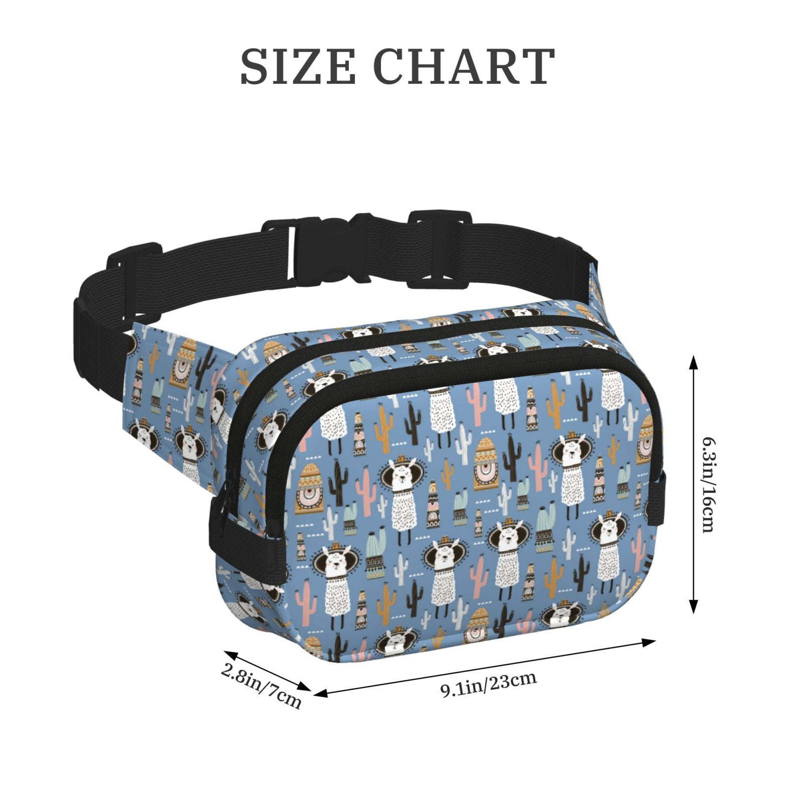 Picia Llamas And Cactus Print Square Double-Layer Waist Bag Mini Adjustable Waist Belt Bag Exercise Running Travel Hiking