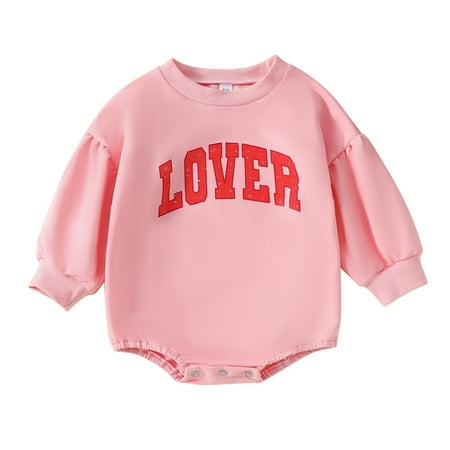 

Girls Valentine s Day Long Sleeve Letter Prints Romper Bodysuit Fall Clothes Baby Bodysuit Onesie Pink 90