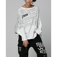 thumbnail image 2 of Women's Loose Fit Crew Neck Long Sleeve Letters Printed Pullover T-Shirt Top GY2742 White, 2 of 5