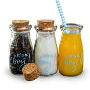 Kate Aspen 12 Piece Vintage Milk Favor Jar, DIY Baby Shower Party Favor, 12 Count It's a Boy/Blue