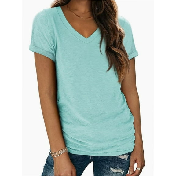 Womens Summer Sleeve V Neck Casual Tops Tshirts