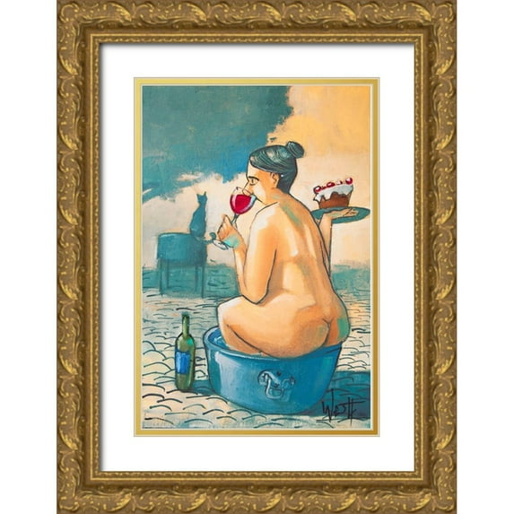 West, Ronald 23x32 Gold Ornate Wood Framed with Double Matting Museum Art Print Titled - Wine and Cake in a Tub