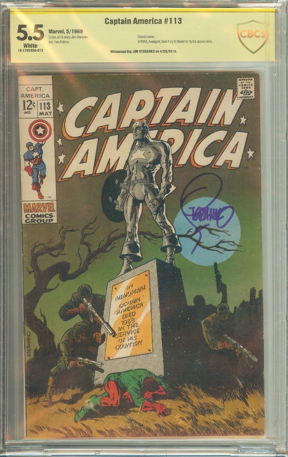 Captain America #113 CBCS 5.5 Signature Witnessed Jim Steranko